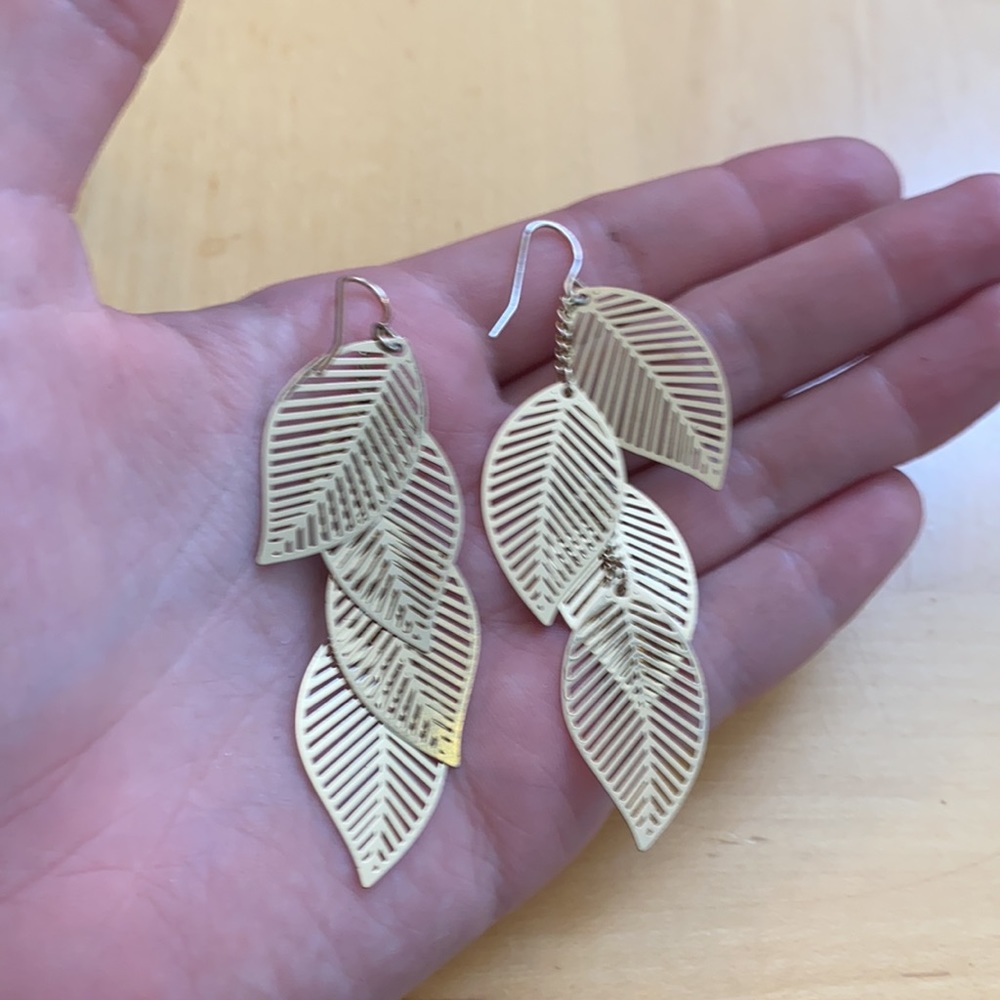 Dangle Gold Leaf Cutout Earrings - Picture 2 of 2